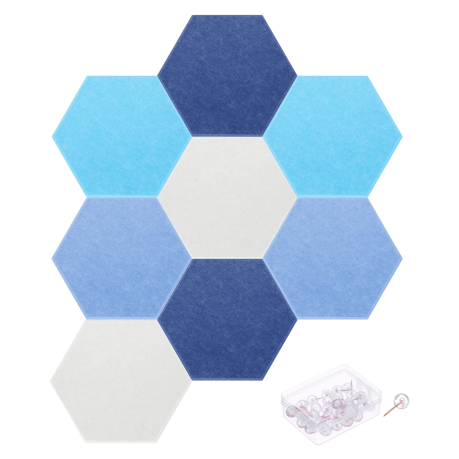 Hexagon Acoustic Panels B1 Fireproof Soundproof Foam Panels with 30 Push Pins(White, Light Blue, Sea Blue, Deep Blue)