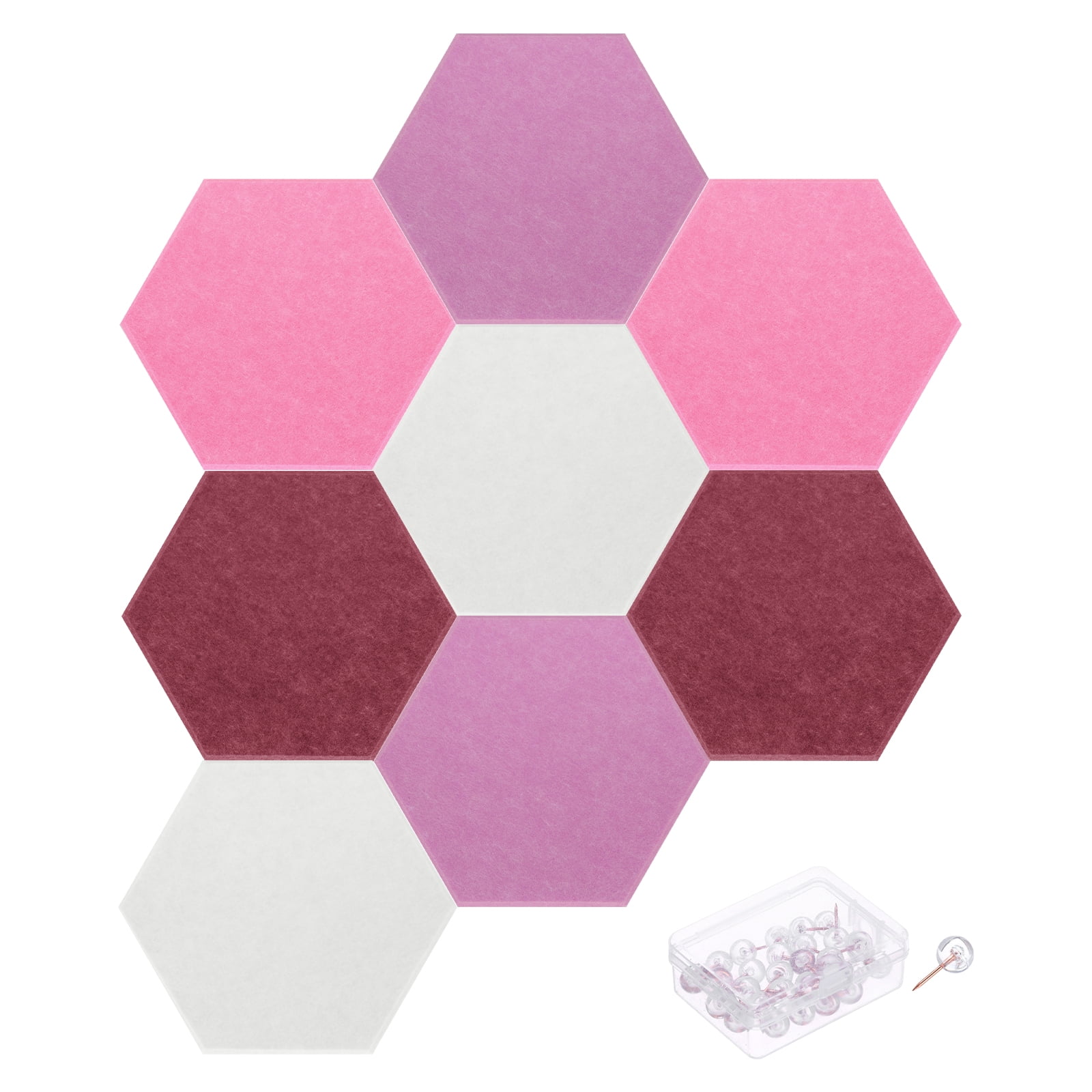 Hexagon Acoustic Panels B1 Fireproof Soundproof Foam Panels with 30 Push Pins(White, Peach Red, Rose Red, Purplish Red)