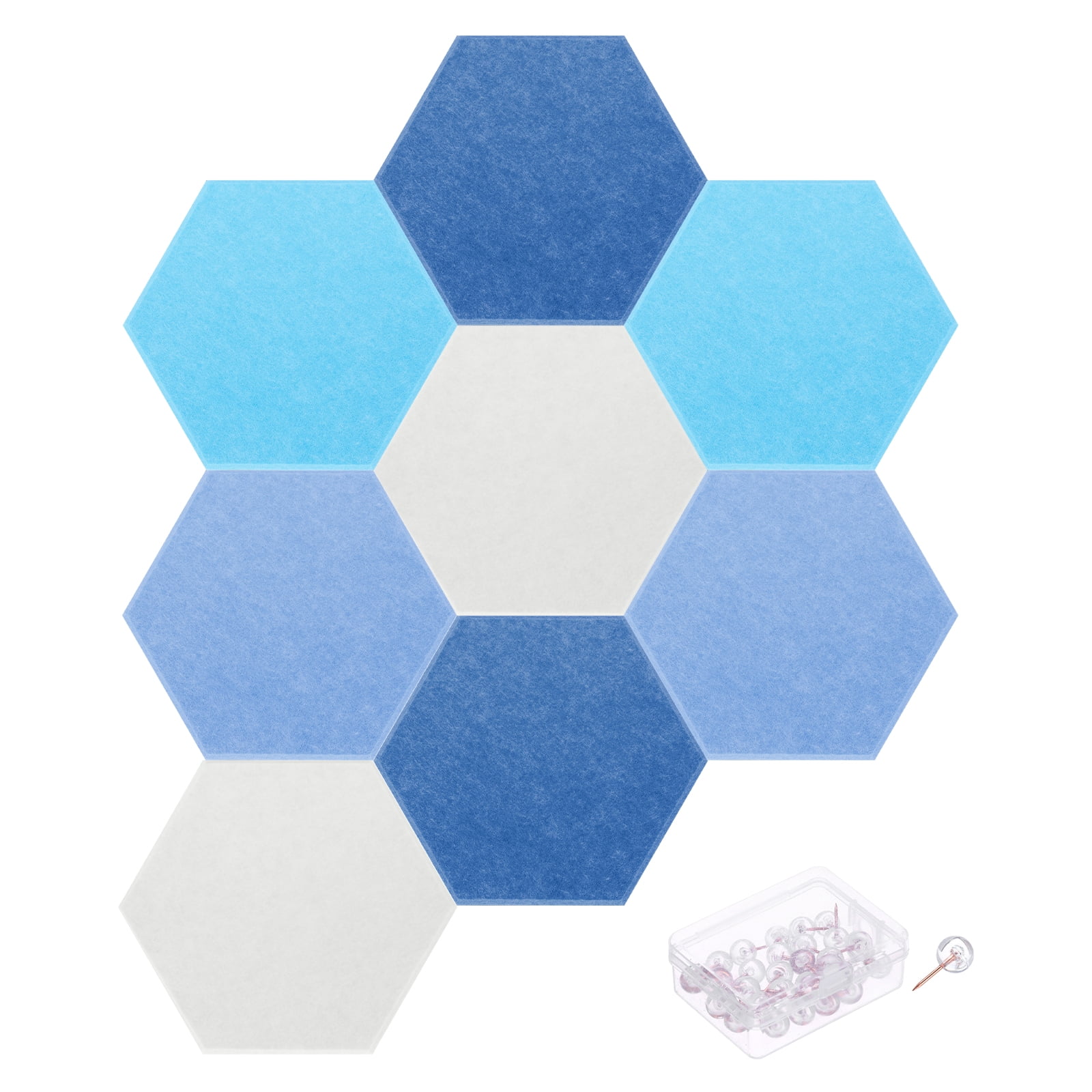 Hexagon Acoustic Panels Fireproof Soundproof Foam Panels with 30 Push Pins(White, Light Blue, Sea Blue, Telecom Blue)