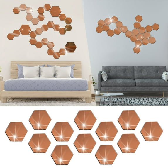 Hexagon Acrylic Mirror DIY Wall Sticker 3D Stereo Home Decor With Adhesive/ Hexagonal Acrylic Mirror DIY Wall Sticker 4.6cm 12 Pieces Rose Gold