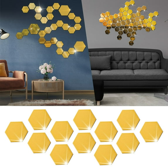 Hexagon Acrylic Mirror DIY Wall Sticker 3D Stereo Home Decor With Adhesive/ Hexagonal acrylic mirror DIY wall stickers 8cm 12 pieces gold