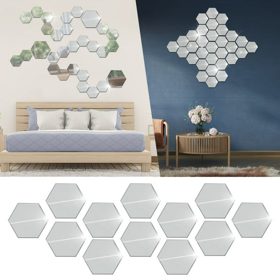 Hexagon Acrylic Mirror DIY Wall Sticker 3D Stereo Home Decor With Adhesive/ Hexagonal acrylic mirror DIY wall stickers 8cm 12 pieces silver