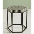 thumbnail image 1 of Hexagon Bone Inlay End Table – Black & White Geometric Top with Matte Black Frame – Modern Boho Accent Table, 1 of 3