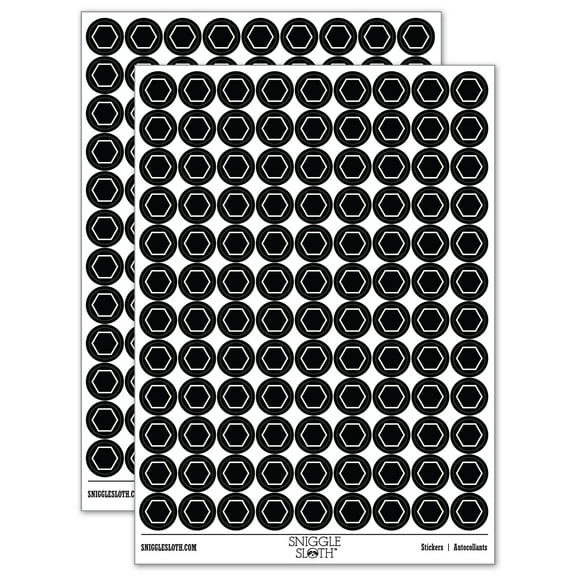 Hexagon Border Outline 200+ Round Stickers - Black - Gloss Finish - 0.50" Size