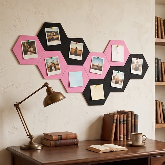 Hexagon Bulletin Board Tiles, 10 Pack Adhesive Polyester Pin Board, Honeycomb Photo Display for Wall Decor, Bedroom Office Memo Board, 7.9 inch