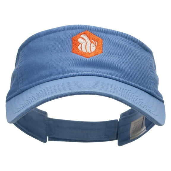 Hexagon Bumble Bee Embroidered Pro Style Cotton Twill Washed Visor - Lt Blue OSFM