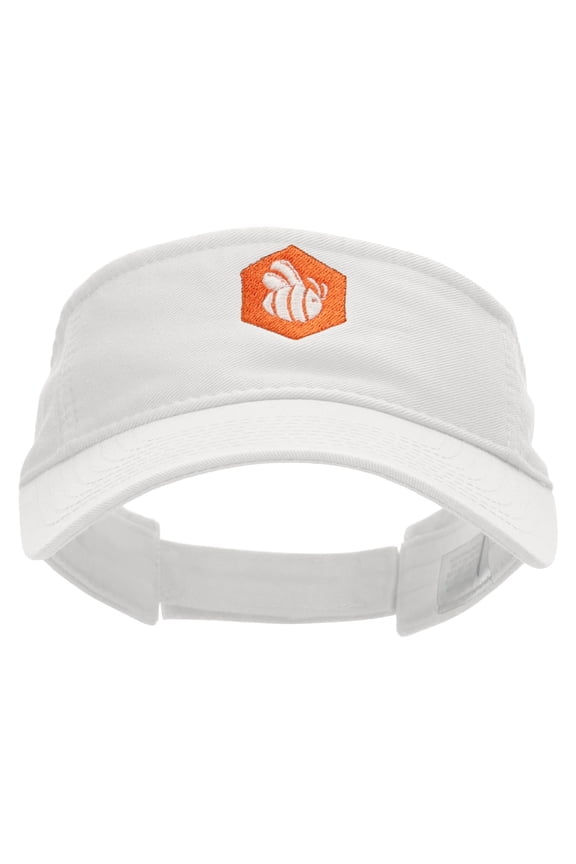 Hexagon Bumble Bee Embroidered Pro Style Cotton Twill Washed Visor - White OSFM