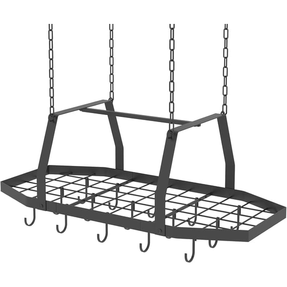 Hexagon Ceiling Pot Rack Hanging Pan Rack Hanging with 15 Hooks, 34" Metal Hanging Pots and Pans Ceiling Mount Organizer Rack, Pot and Pan Hangers for Kitchen Cookware Utensils