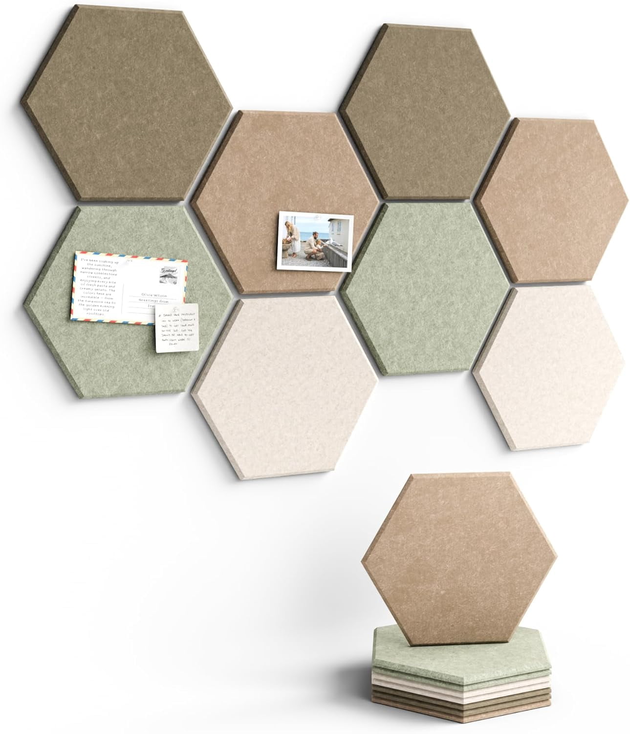 Hexagon Cork Board Alternative for Walls Decor-8-Pack Felt Bulletin Board Tiles,with 30 Pushpins,50 Adhesive Tabs for Office,Classrooms & Home Pin Board Felt Board-Linen Dusk