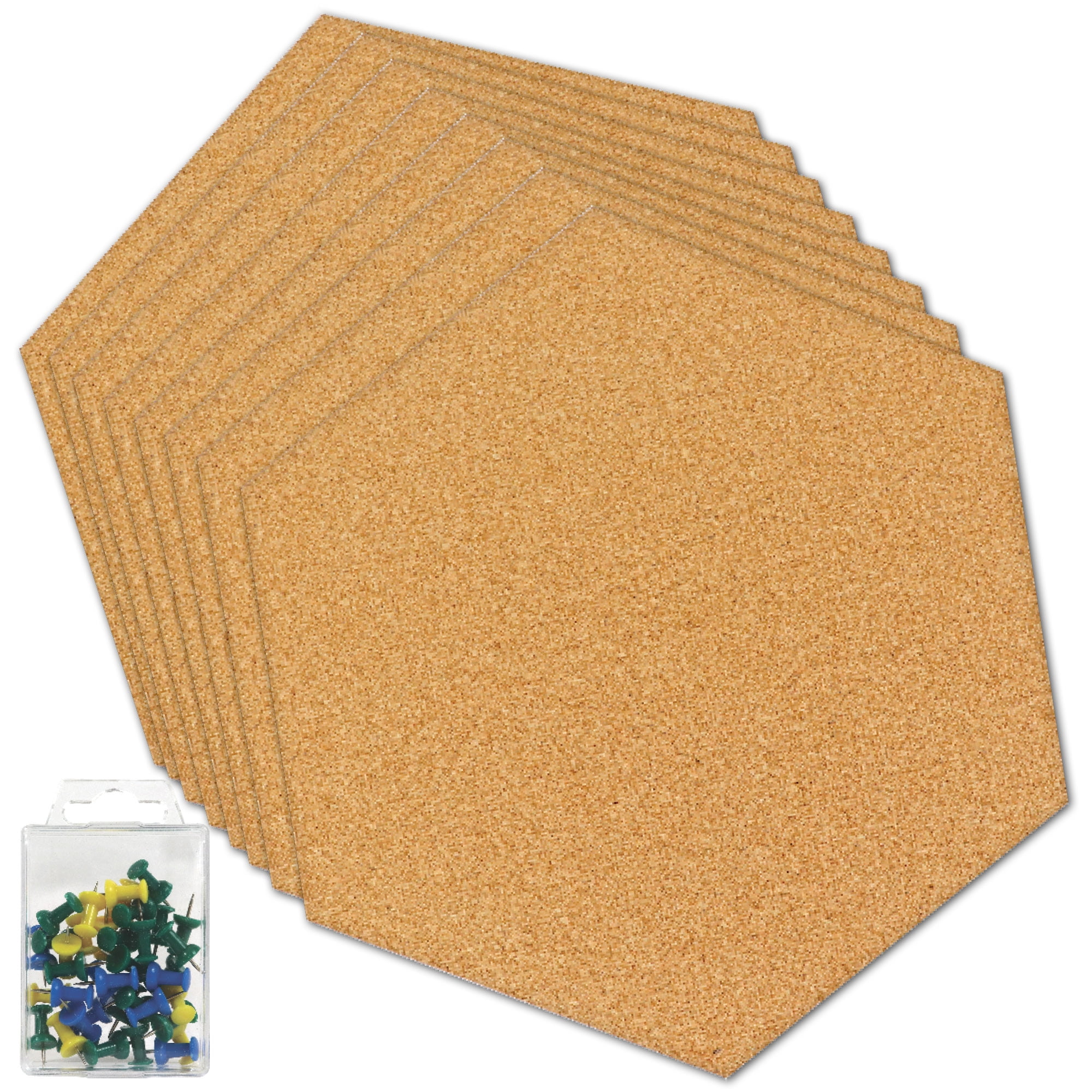 Hexagon Pad Cork Board/Pin Board, 9-Pack Colorful Wall Tiles Memo