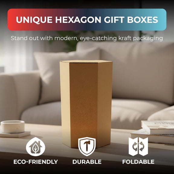 Hexagon Corrugated Foldable Kraft Paperboard Rolling Box | Gift Packaging Box | -Friendly Kraft Paper Gift Boxes for Presents, Party Favors & Storage (Large, Pack of 6)