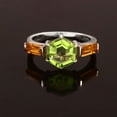 thumbnail image 1 of Hexagon Cut Peridot Engagement Ring with Baguette Citrine – Unique Art Deco Three Stone Valentine or Birthday Gift for Women White Gold 4, 1 of 2