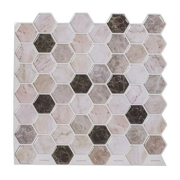 clevermosaics Sticky Peel and Stick Hexagon Marble Mosaic Tile for Wall, Kitchen, Bathroom (10 Tiles/Set)