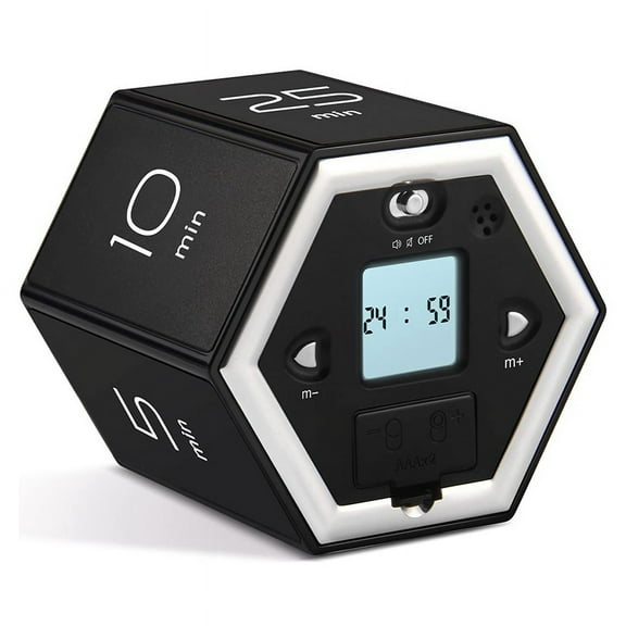 Hexagon Flip with Mute & Alarm Function- Kitchen Easy to Use -Time Management Pomodoro for Kids Black