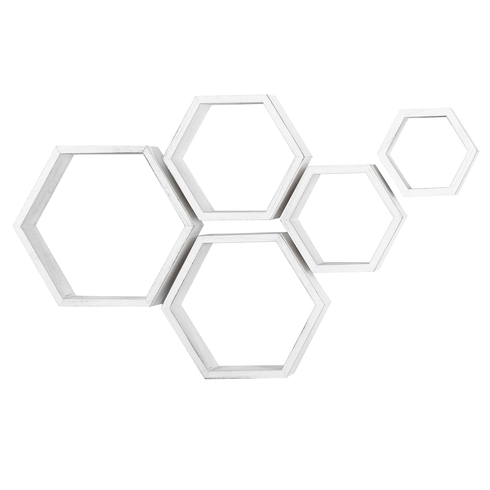 Hexagon Floating Shelves 5 Different Sizes Honeycomb Shelves for Wall, White