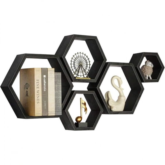 Hexagon Floating Shelves, Set Of 5 Honeycomb Shelves, Hexagon Shelves For Wall, Wooden Hexagon Shelves Wall Decor Octagon Shelves Floating Hexagonal Wall Shelf For Living Room Bedroom Farmhouse