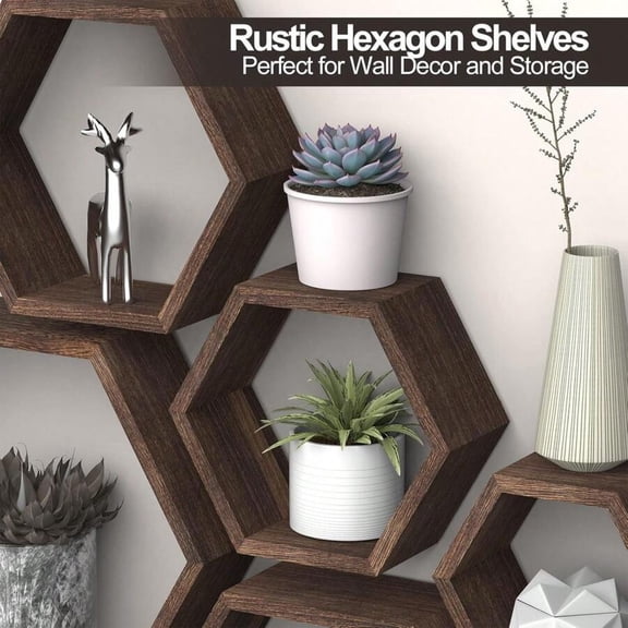Hexagon Floating Shelves, Set Of 5 Honeycomb Shelves, Hexagon Shelves For Wall, Wooden Hexagon Shelves Wall Decor Octagon Shelves Floating Hexagonal Wall Shelf For Living Room Bedroom Farmhouse