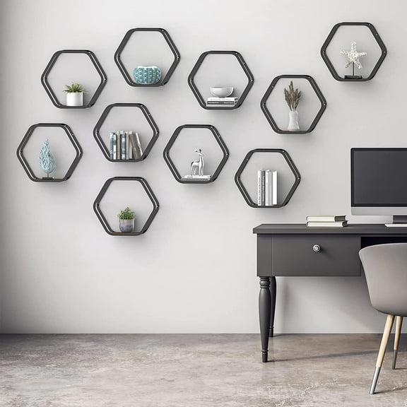 Hexagon Floating Shelves Set of 10 Honeycomb Shelves for Wood Farmhouse Storage