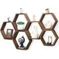 thumbnail image 1 of Hexagon Floating Shelves Set of 6 Honeycomb Shelves for Wall, Brown, 1 of 7