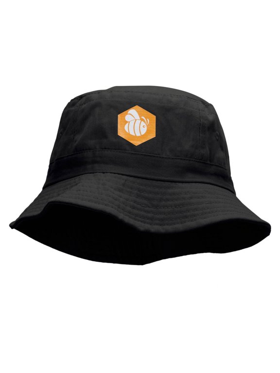 Hexagon Flying Bee Heat Transfer Bucket Hat - Black OSFM