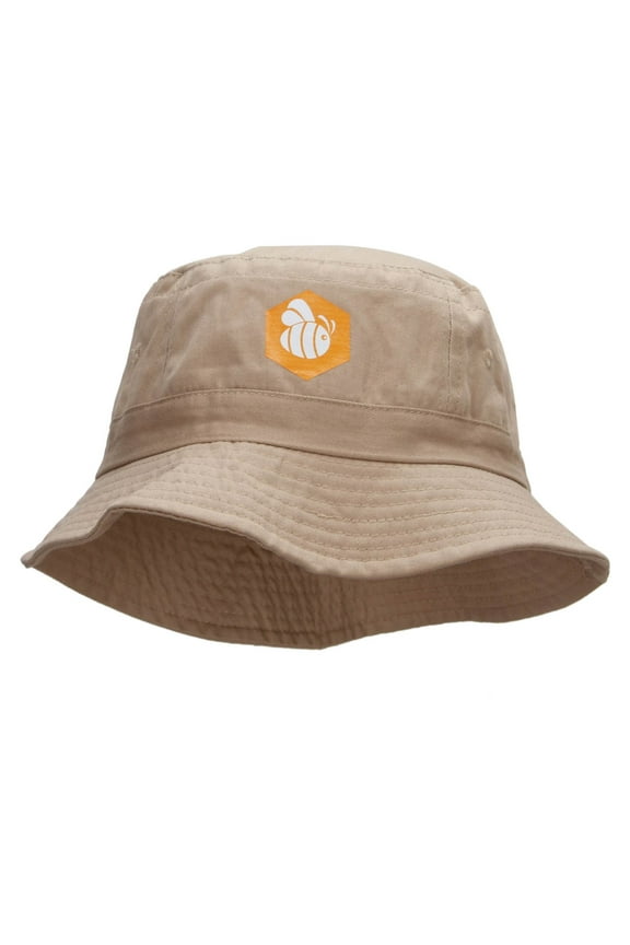 Hexagon Flying Bee Heat Transfer Bucket Hat - Khaki OSFM
