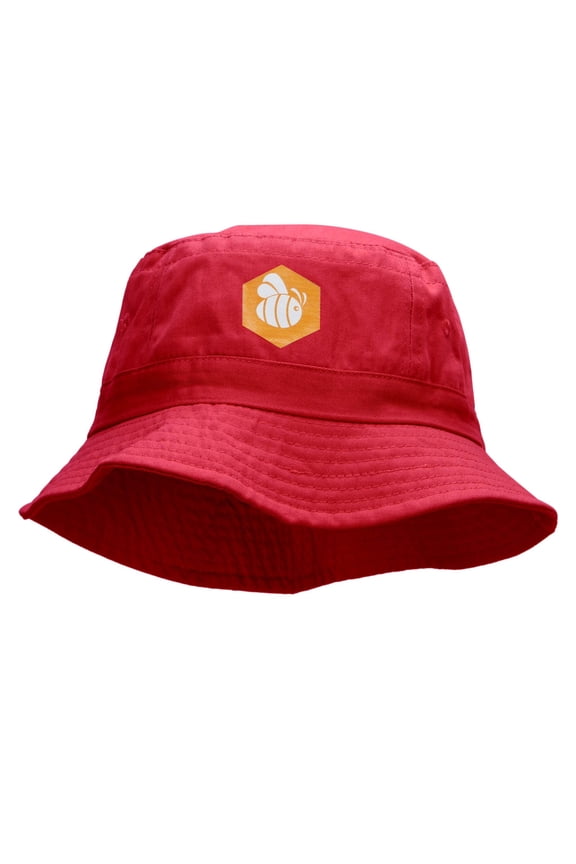 Hexagon Flying Bee Heat Transfer Bucket Hat - Red OSFM