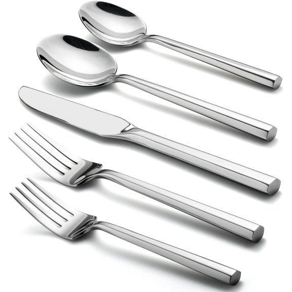 Hexagon Forged Silverware Set Stainless Steel Flatware Set Cutlery Set,Mirror Finish,Dishwasher Safe