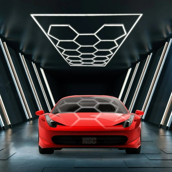 Hexagon Garage LED Light, 14 Grid Honeycomb System with Outer Rectangle Frame 96 INCH x 190 INCH