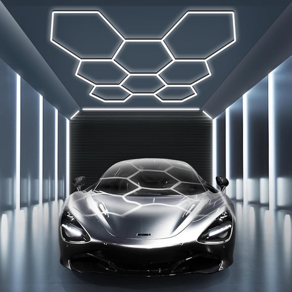 Hexagon Garage Light: Higher Brightness 38880 Lumens Honeycomb Garage Light, 8 Grid Systems 6500K, Hexagon Garage Grid Lighting for Garage, Gym, Car Detailing Shop etc.