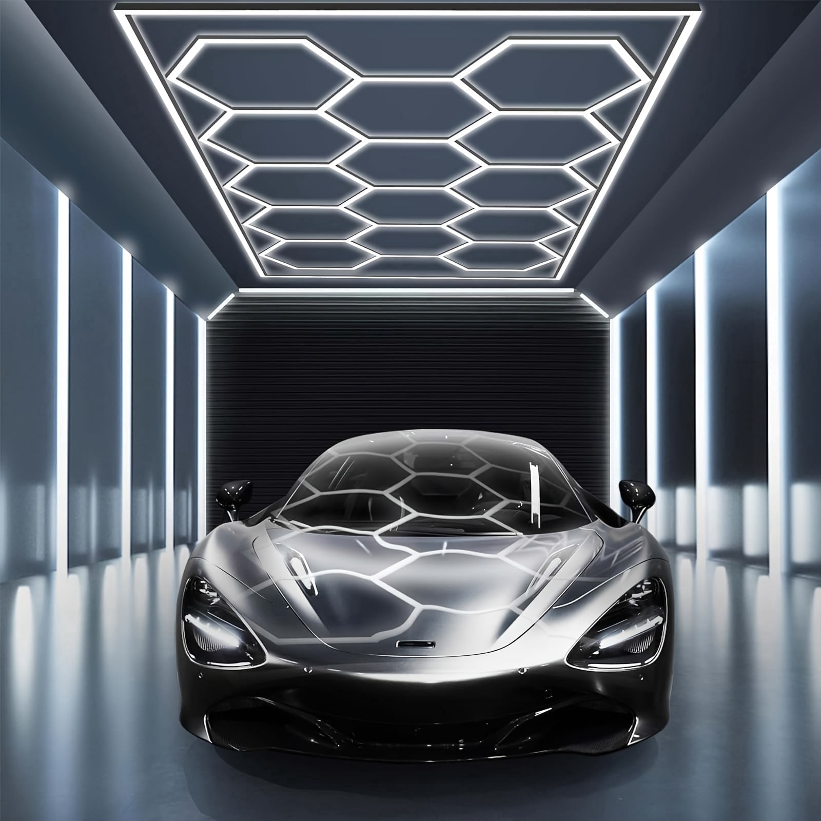 Hexagon Garage Light: Higher Brightness 720W 86400 Lumens Hexagon Led Garage Light with Rectangle Frame 6500K for Garage, Basement, Warehouse, Auto Beauty Shop, Car Detailing Shop etc