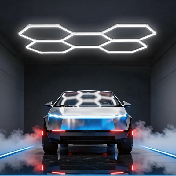 Hexagon Garage Lights, 5 Grids RGB LED Lights, 6500K Honeycomb Light for Gaming