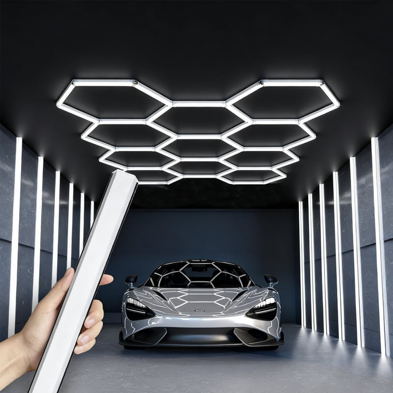 Hexagon Garage Lights: 322W 11 Grids Hexagon LED Lights - Easy Install 6500K Super Bright Honeycomb Lights Ceiling for Garage, Warehouse, Car Detailing Shop, Exhibition Hall, Gym