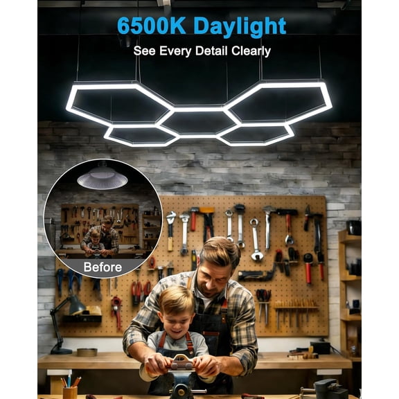 Hexagon Garage Lights: Hexagon led Gym Lights 26520LM  Car Detailing Ceiling LED Shop Light for Basement Warehouse Workshop Barbershop Car Care Wash Room Auto Beauty Exhibition Hall 5 Grids 6500K
