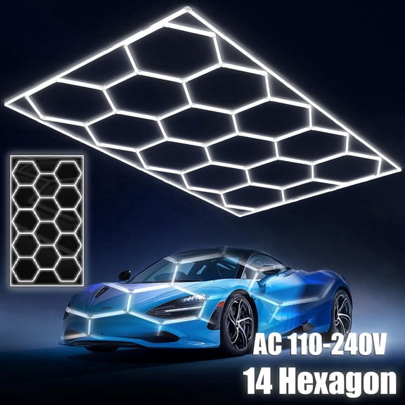 Hexagon Garage Lights, Honeycomb Lights 69 Bars, 6500K Dimmable with Remote, for Garage Workshop , Gym, Shop