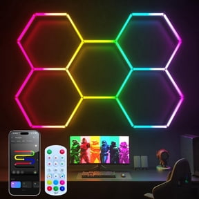 Hexagon Garage Lights, RGB LED Music Sync Ceiling Light for Gaming Room, Smart App Remote Control DIY Honeycomb Light for Studio Gym Basement, 1-Pack