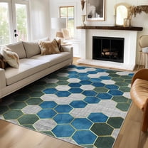 Hexagon Geometric Rug , Washable Honeycomb Rugs For Living Room Bedroom, Modern Contemporary Art Area Rug For Home Decor, Non Slip Backing Floor Carpet 4x6ft