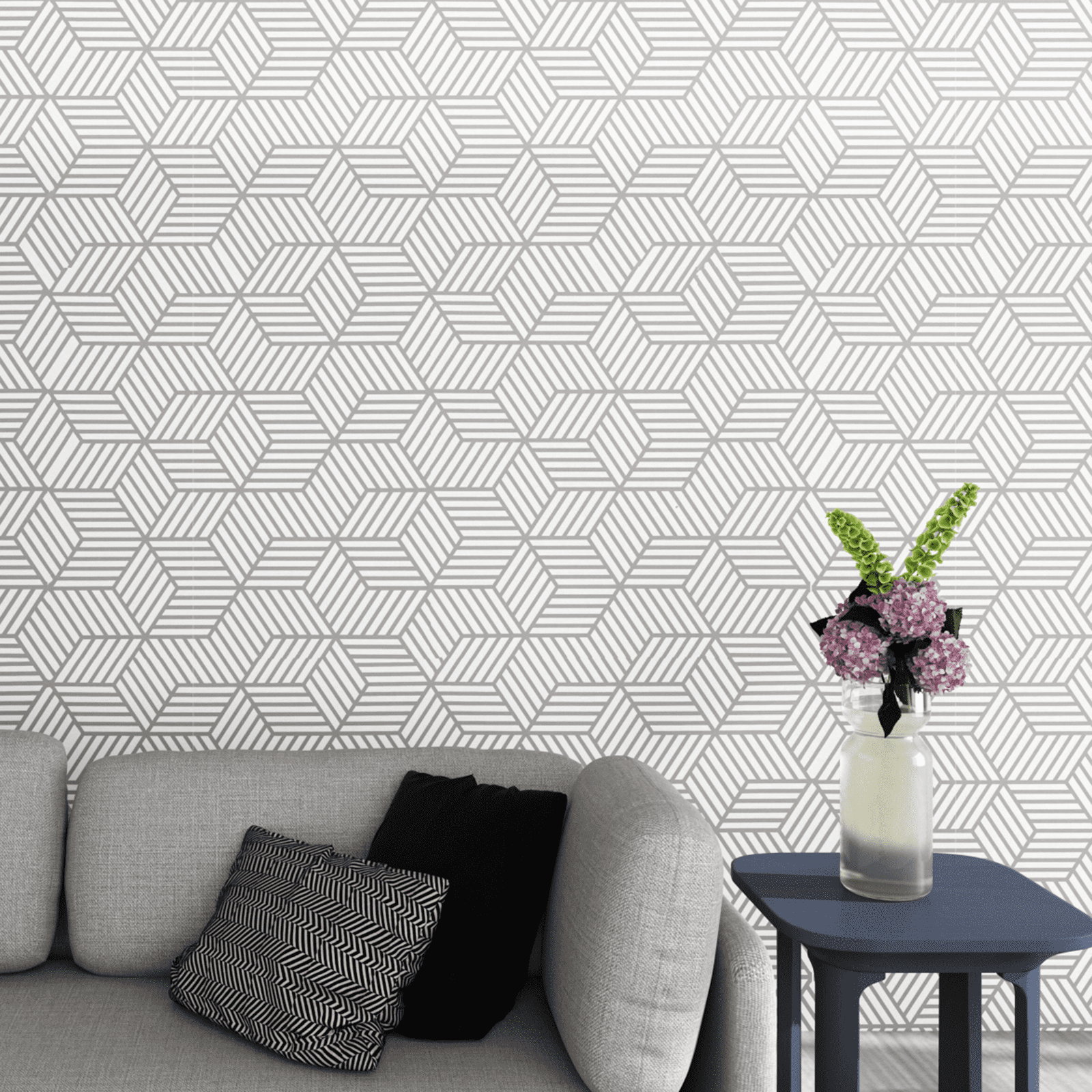 Hexagon Geometric Wallpaper Silver Peel and Stick Wallpaper 17.7"x100