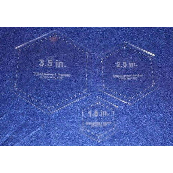 Hexagon Half Size Templates. 1.5", 2.5", 3.5" - Clear 1/8"