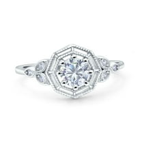 Hexagon Halo Solitaire Cluster Diamond Ring 1.9 Ct Diamond 14K White Gold Over