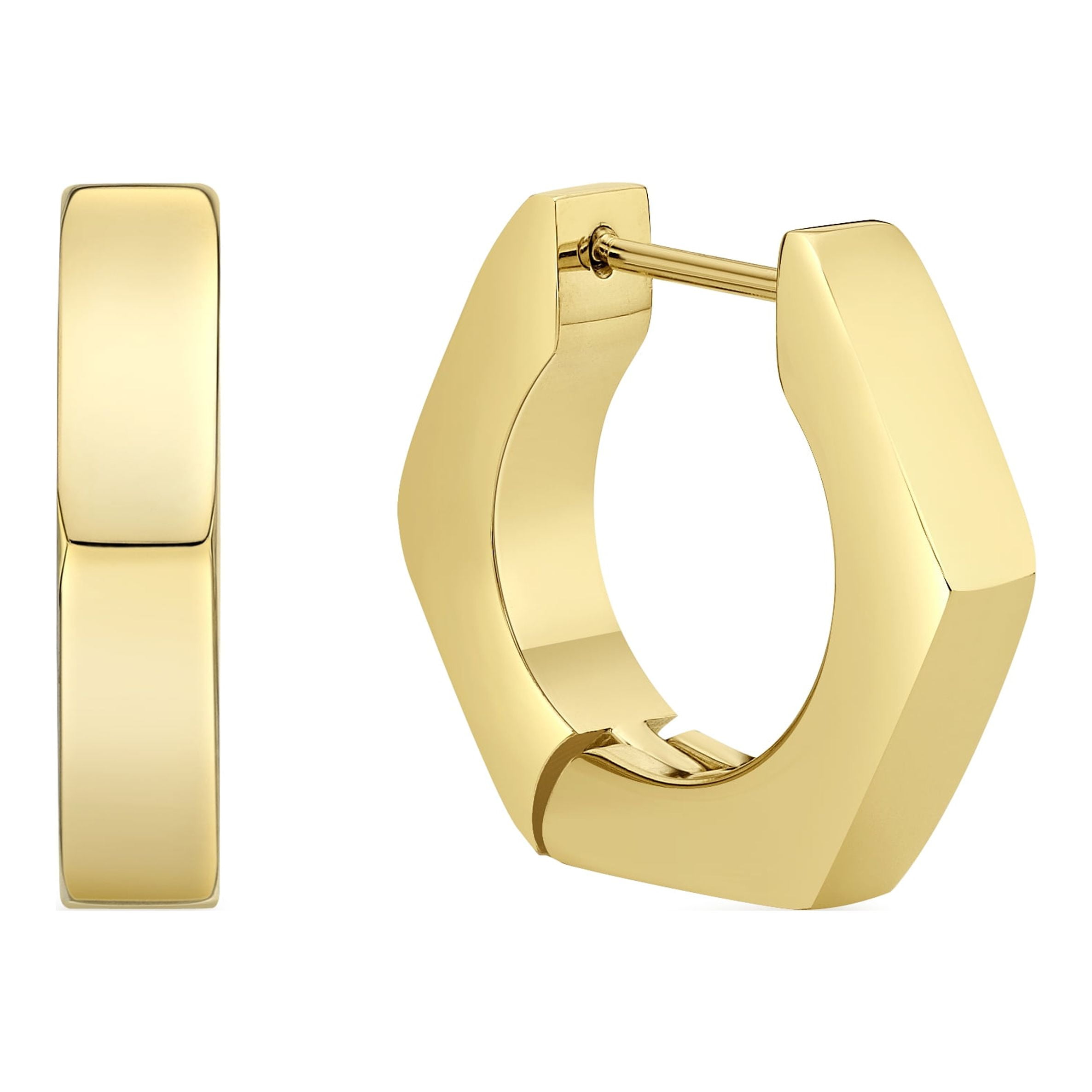 Hexagon Hoop Earrings for Men in Stainless Steel 4 mm Wide Hinged