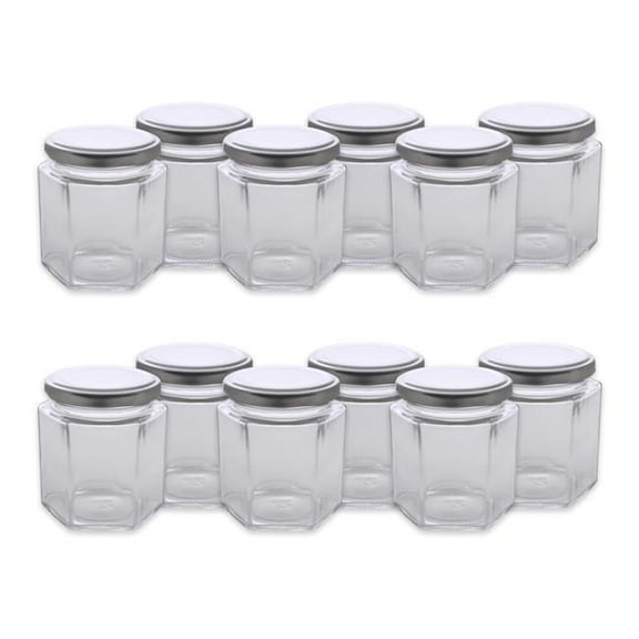 Hexagon Jars With Silver Lids - Set of 12