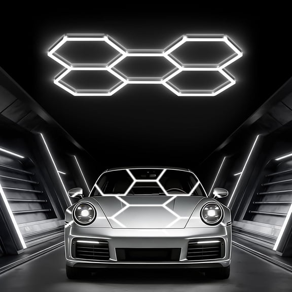 Hexagon LED Garage Light, 168W 18480LM 5-Grid Honeycomb Hex Lighting System, 6500K Ultra Bright Ceiling Light for Garage, Car Detailing Shop, Workshop, Basement, Gym