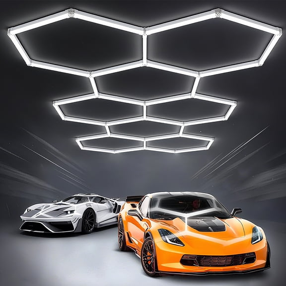 Hexagon LED Garage Lights - 222W, 22200LM, 8 Grids, 6500K Super Bright, Honeycomb Design, Ceiling Mount for Garage, Barber, Warehouse, Car Detailing Shop, Exhibition Hall, Gym
