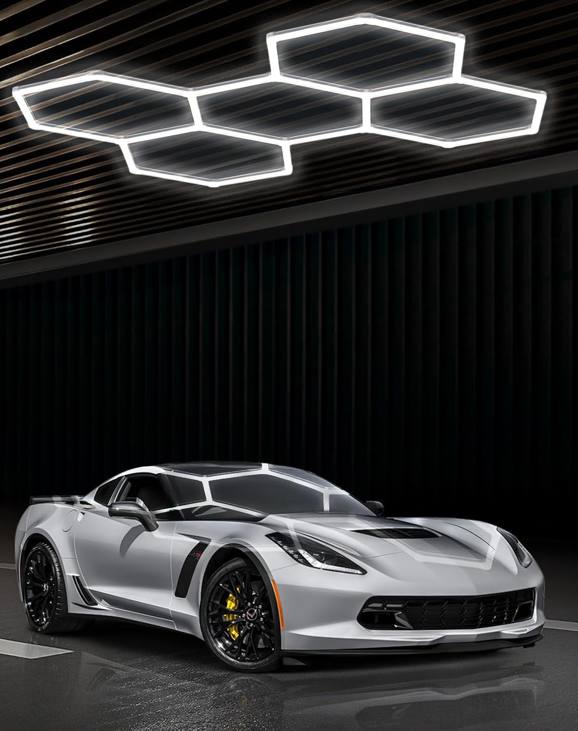 Hexagon LED Garage Lights, 6500K High Brightness 144W 17280LM, Ceiling LED Shop Lights for Garage, Workshop, Basement, Warehouse, Auto Beauty Shop, Gym - 5 Grids, 24 Packs, White