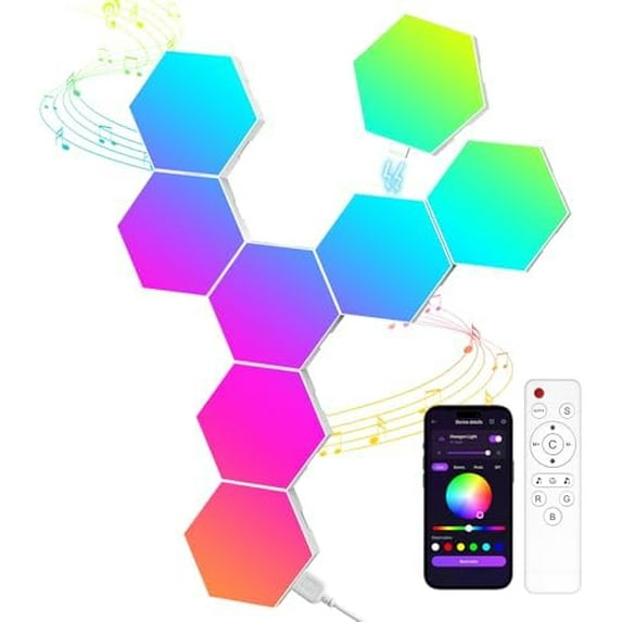 Hexagon LED Light Panels 8 Pack – Smart RGB Wall Lights with APP ...