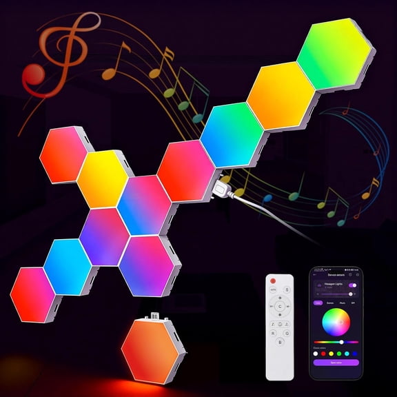 Hexagon LED Lights Panels - RGB Wall Lights with APP/Remote & Sync, DIY Modular & Gaming Room Decor, Wall LED Panels Lights for Bedroom (12-Pack)