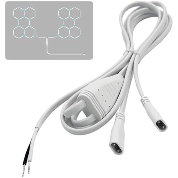 Hexagon LED Lights Power Cord 1.5M 5ft 1 to 2 10a Hex Lighting Power Cable for OPPERD Hexagon Garage Light Fixture Connector Accessory Replacement/Spare for Honeycomb Lighting Systems(1 to 2 1.5m)