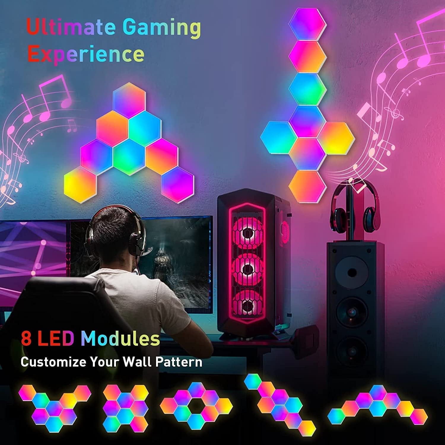 Lzvxtym 12 Pack Hexagon Lights LED RGB Hexagon Wall Light with Remote Music  Sync Gaming Panels APP Colorful LED Gaming Lights for Gaming Setup Bedroom  Decor 