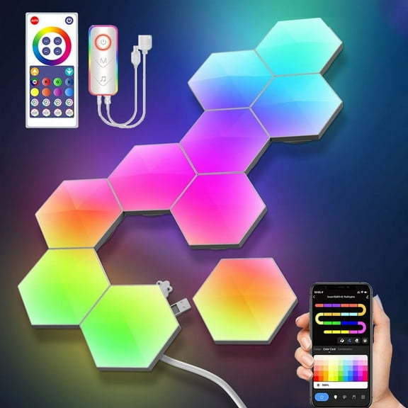 Hexagon Light Panels 10 Pack RGB Wall Lights with APP/Voice/Remote Control, DIY Music Sync Gaming Lights for Christmas Decor, Lving Room Gaming Decor