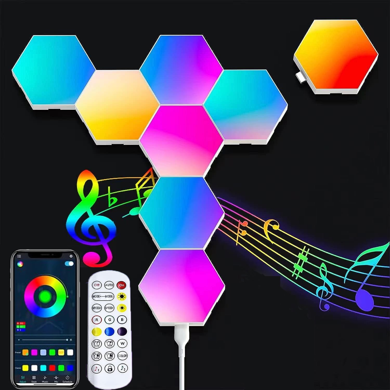 Hexagon Light Panels 8 Pack RGB LED Hexagon Wall Lights with APP & Remote  Control Music Sync Lights for Living Room, Bedroom, Gaming Rooms Decor